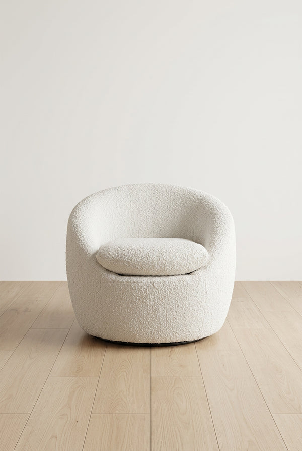 Cream White 31 Boucle Upholstered Barrel Chair with Swivel Base