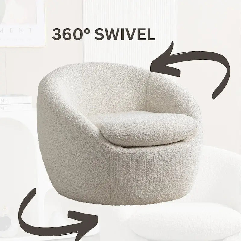 Cream White 31 Upholstered Barrel Chair with Swivel Base
