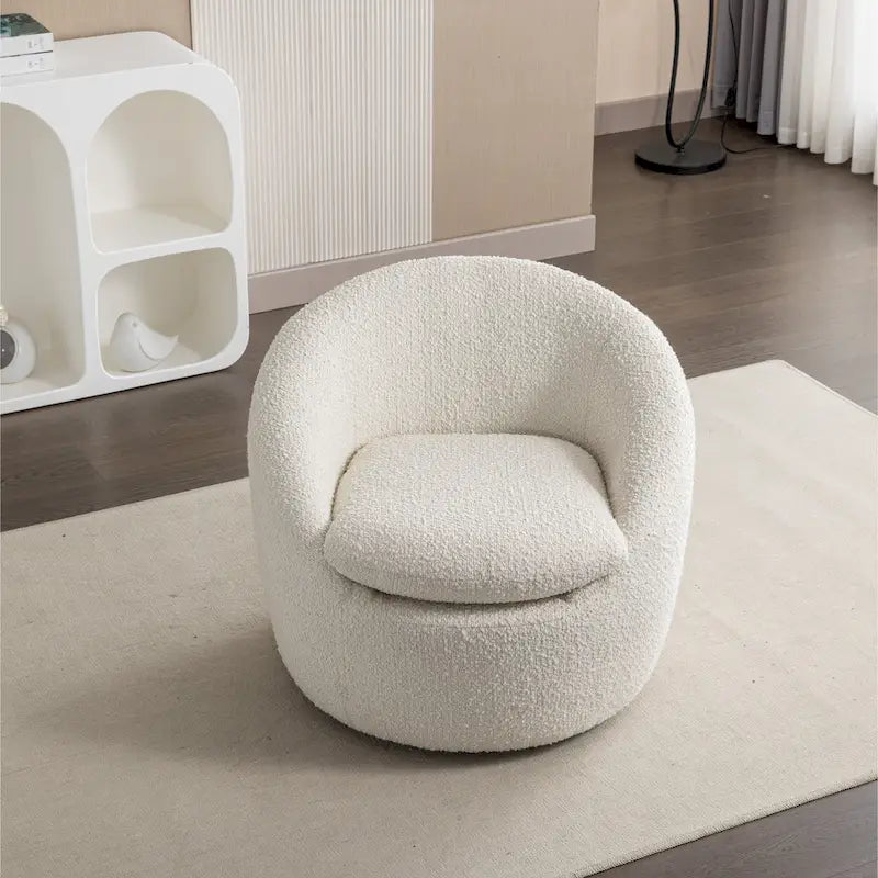 Cream White 31 Upholstered Barrel Chair with Swivel Base