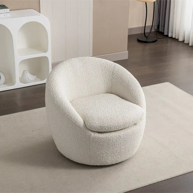Cream White 31 Upholstered Barrel Chair with Swivel Base