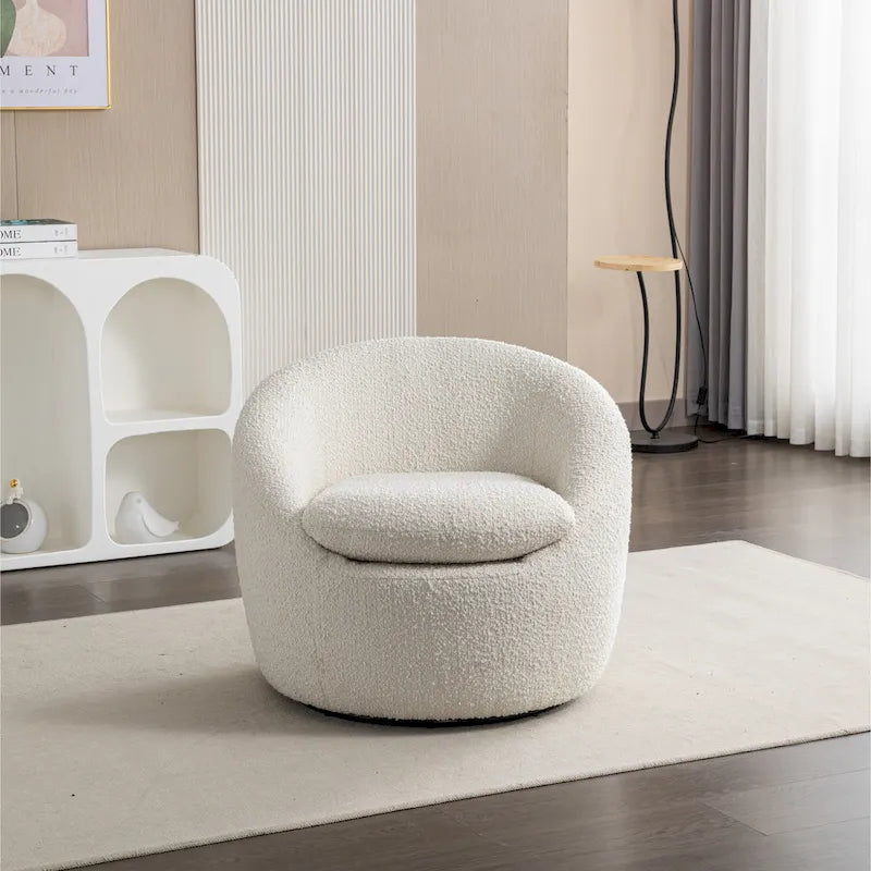 Cream White 31 Upholstered Barrel Chair with Swivel Base