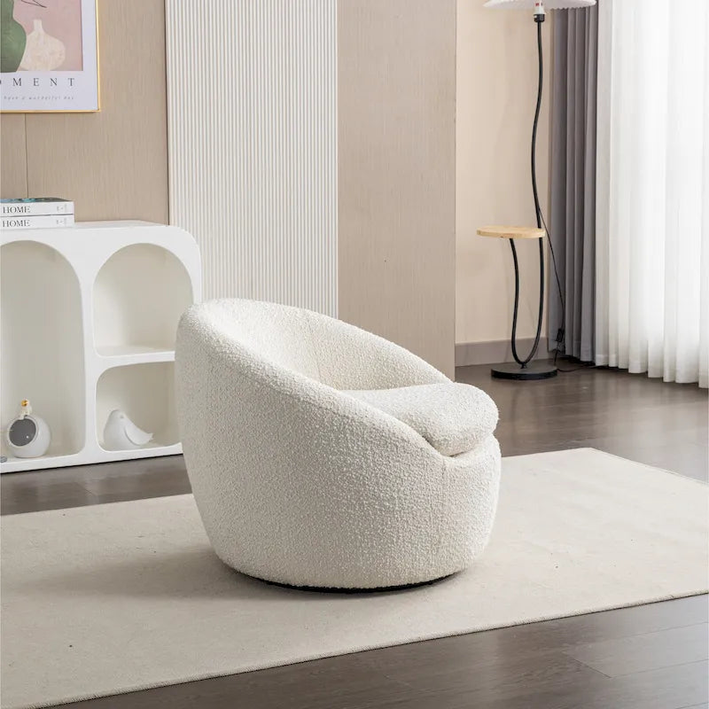 Cream White 31 Upholstered Barrel Chair with Swivel Base