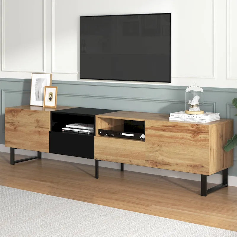 TV Stand with 2 Cabinets and Open Storage Compartment