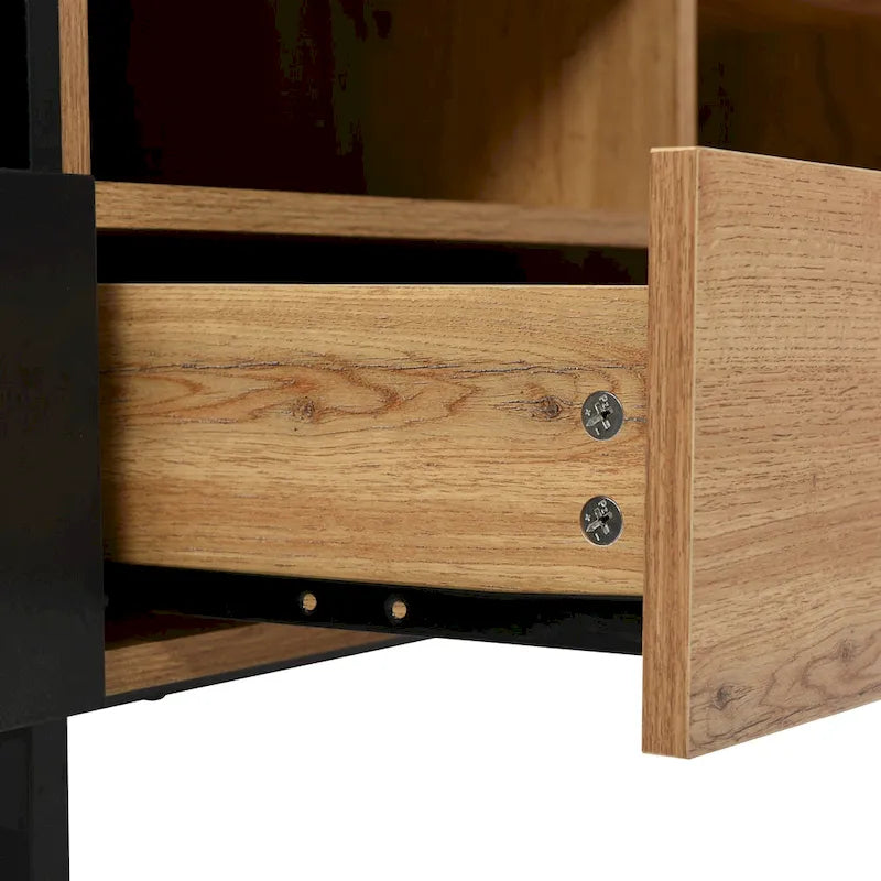 TV Stand with 2 Cabinets and Open Storage Compartment