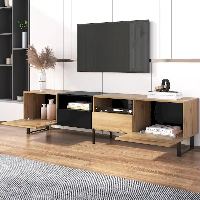 TV Stand with 2 Cabinets and Open Storage Compartment