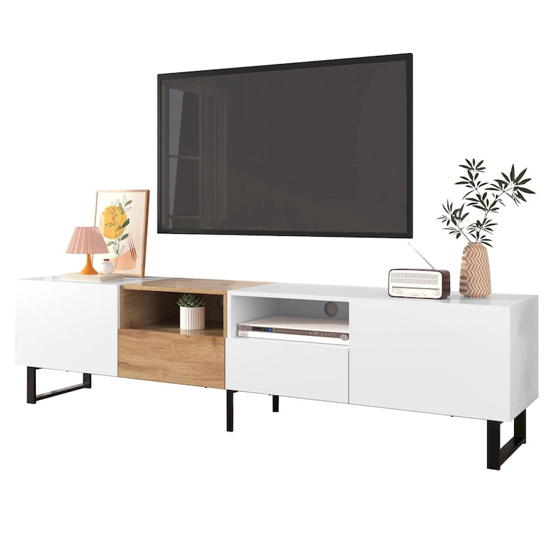 TV Stand with 2 Cabinets and Open Storage Compartment
