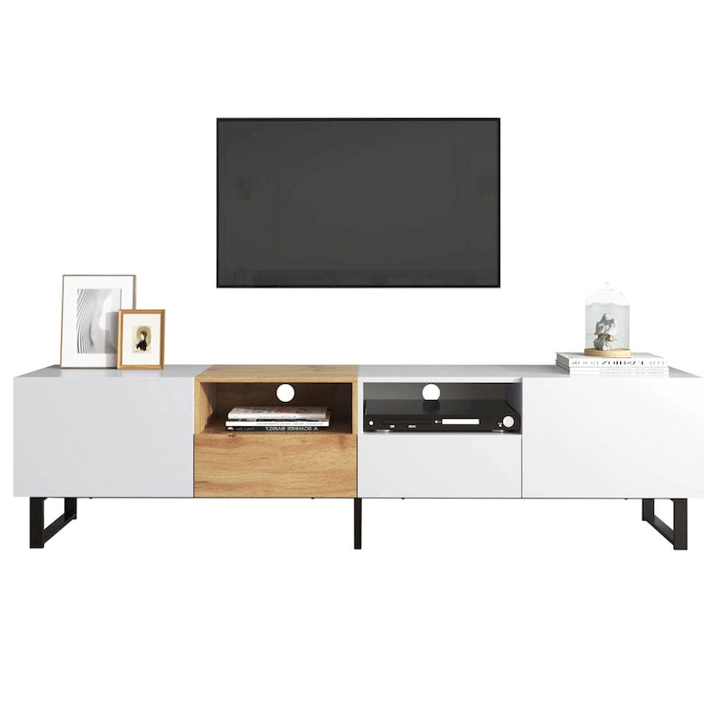TV Stand with 2 Cabinets and Open Storage Compartment