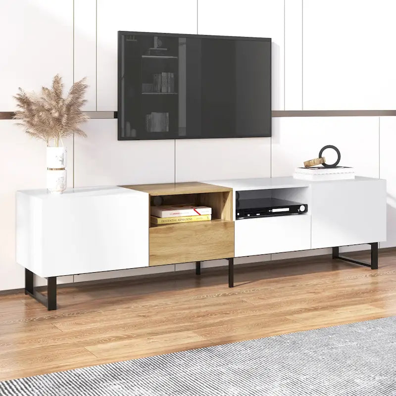 TV Stand with 2 Cabinets and Open Storage Compartment