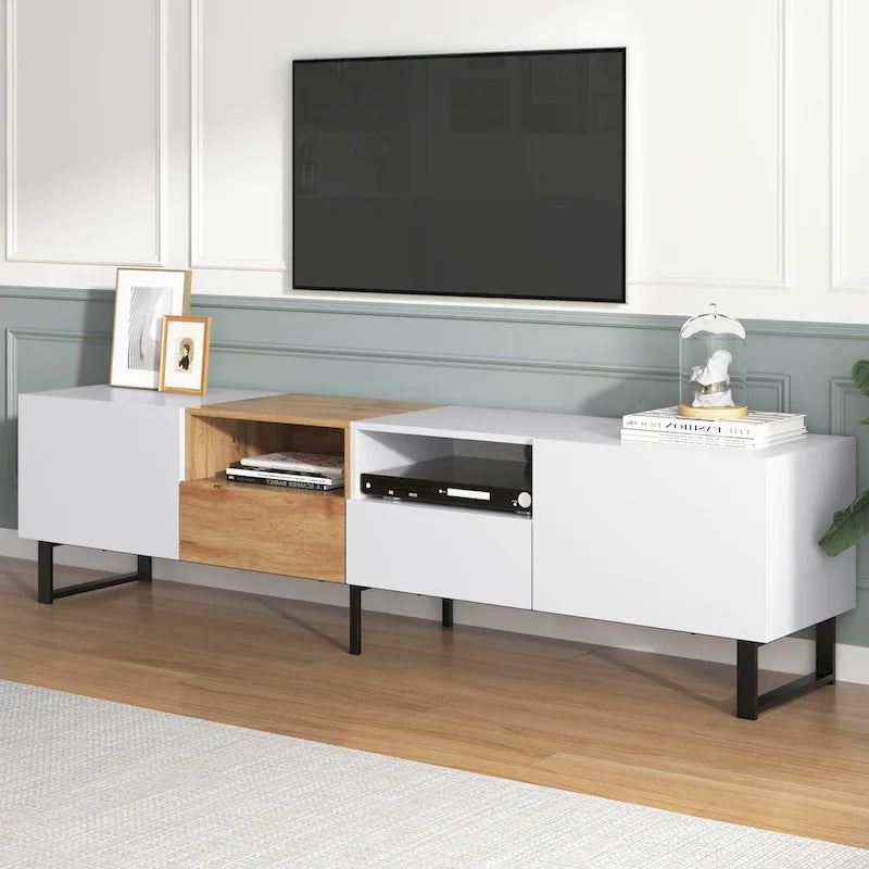 TV Stand with 2 Cabinets and Open Storage Compartment