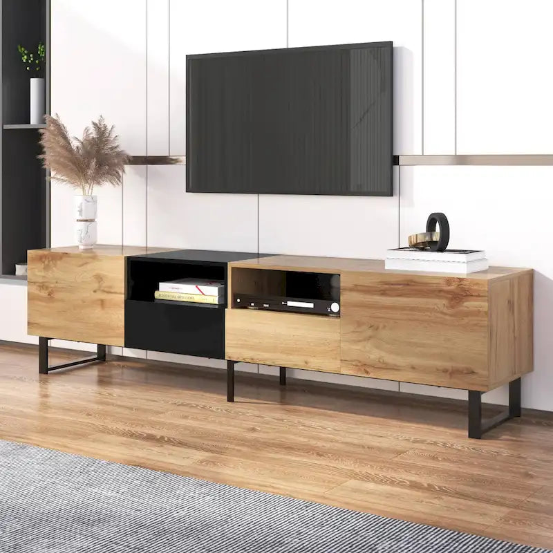 TV Stand with 2 Cabinets and Open Storage Compartment