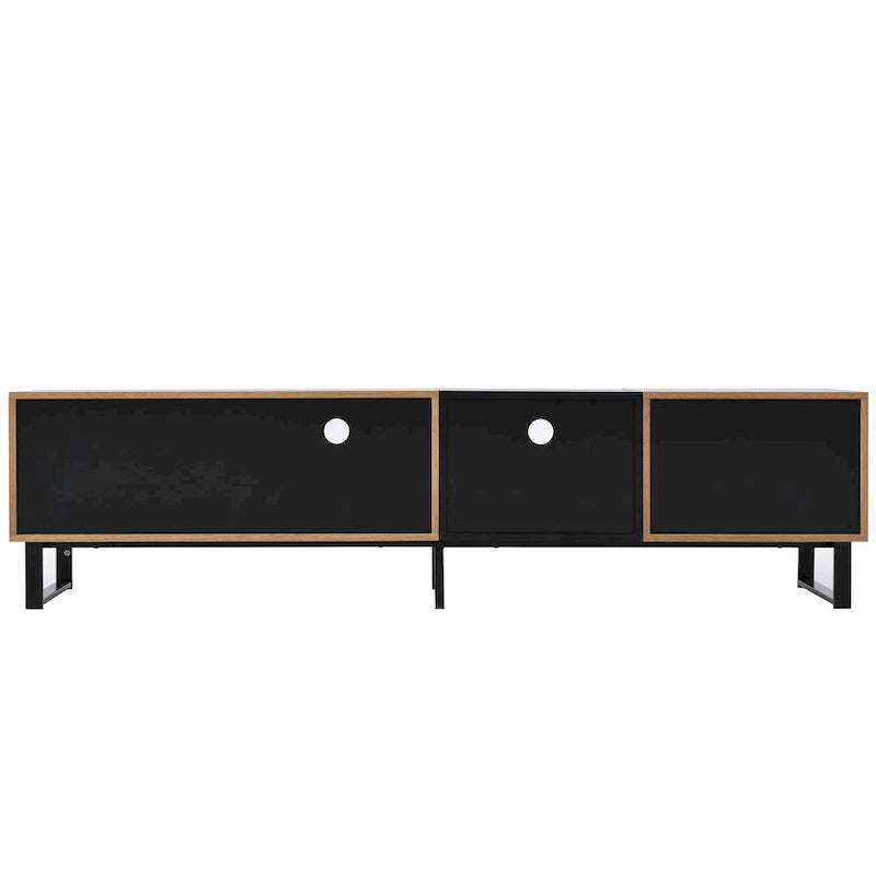 TV Stand with 2 Cabinets and Open Storage Compartment