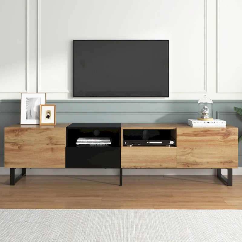 TV Stand with 2 Cabinets and Open Storage Compartment