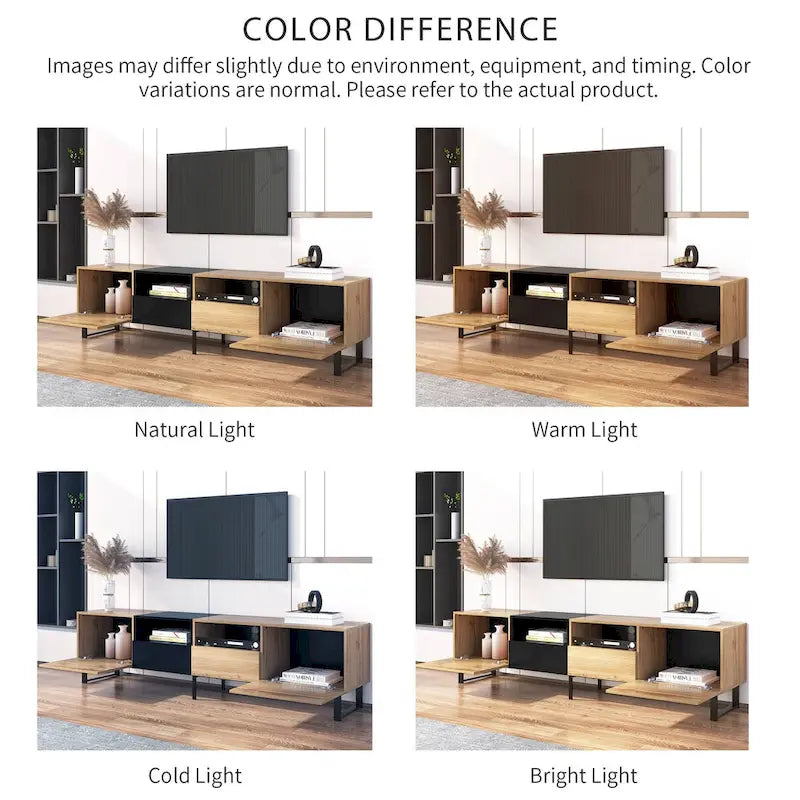 TV Stand with 2 Cabinets and Open Storage Compartment
