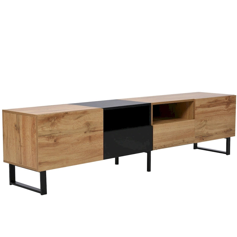 TV Stand with 2 Cabinets and Open Storage Compartment