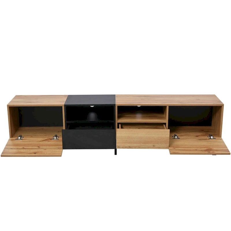 TV Stand with 2 Cabinets and Open Storage Compartment