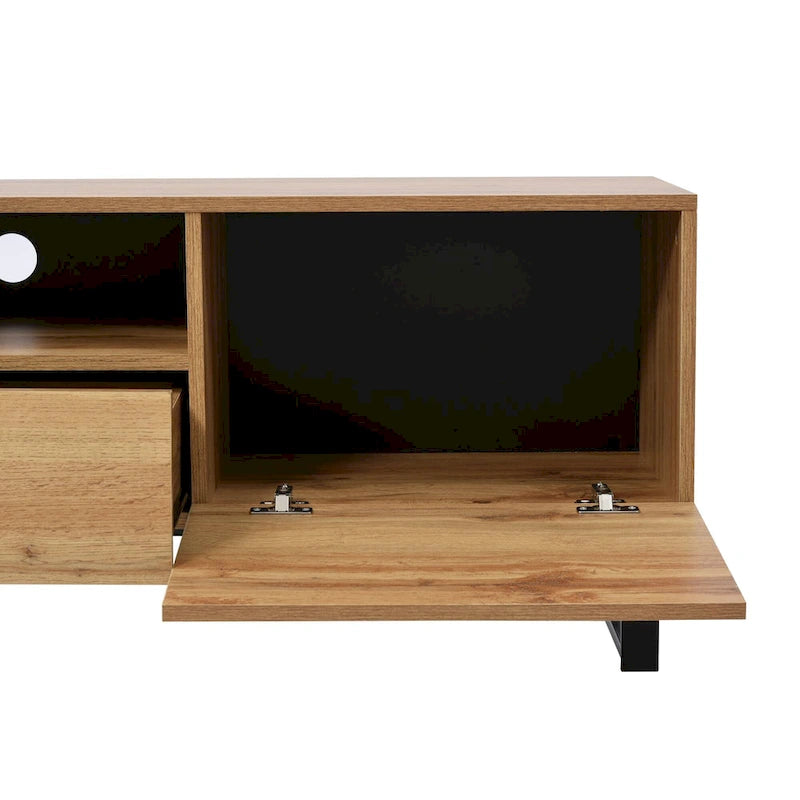 TV Stand with 2 Cabinets and Open Storage Compartment