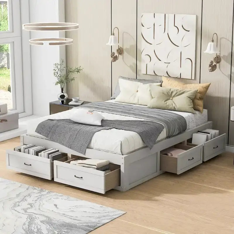 Queen Size Platform Bed with 6 Storage Drawers