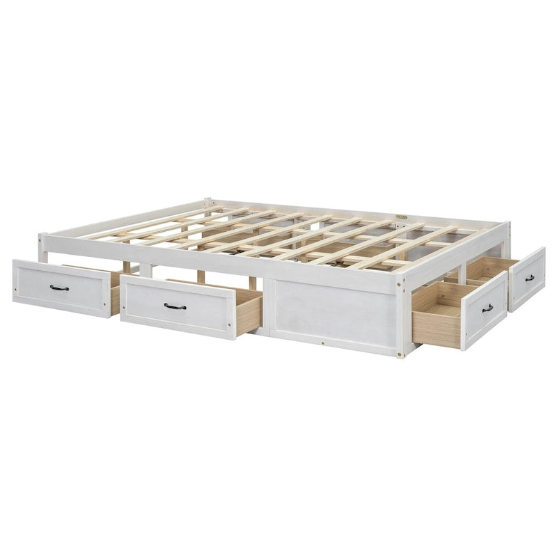 Queen Size Platform Bed with 6 Storage Drawers