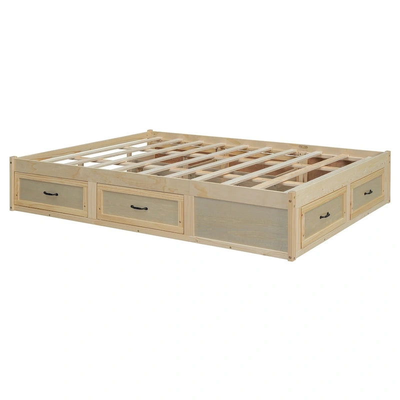 Queen Size Platform Bed with 6 Storage Drawers