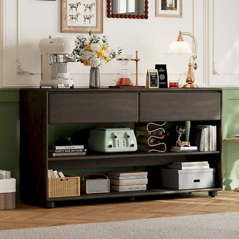 Console Table with Drawers and Shelves for Living Room, Entryway