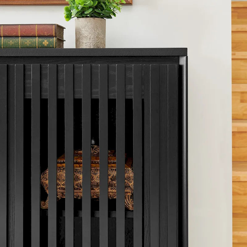 Modern Fluted Hollowed Out Sideboard Cabinet with 2 Outlet Holes, Buffet Cabinet with Storage, Storage Cabinet for Living Room