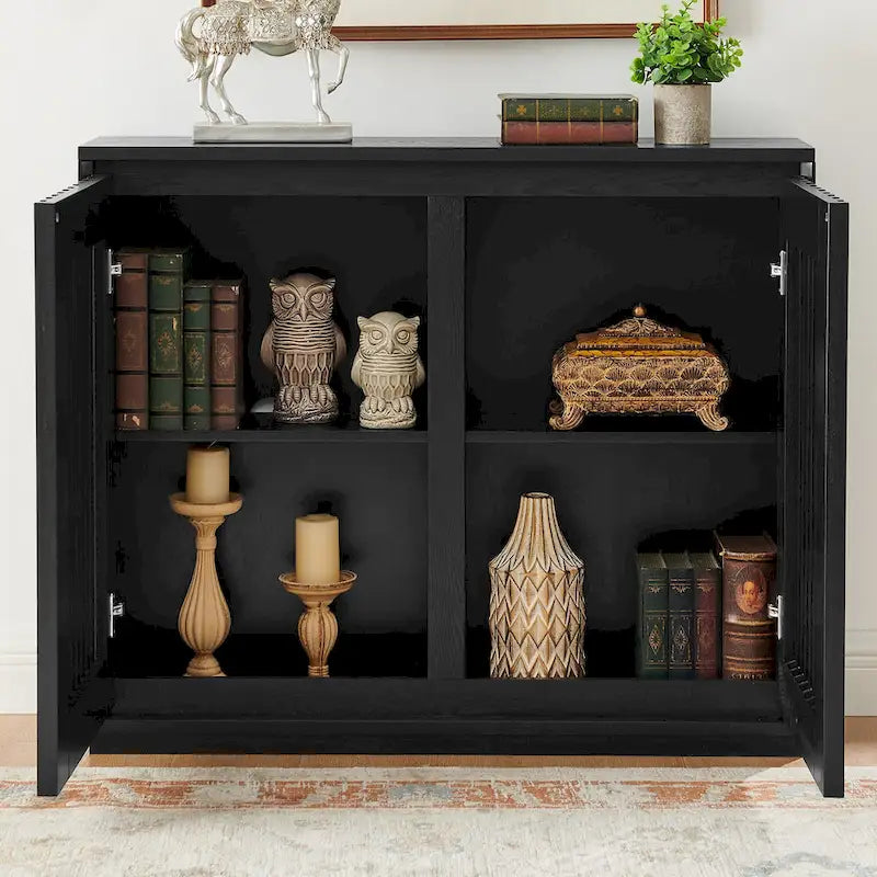 Modern Fluted Hollowed Out Sideboard Cabinet with 2 Outlet Holes, Buffet Cabinet with Storage, Storage Cabinet for Living Room