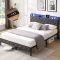Grey Full Bed with Storage & LED