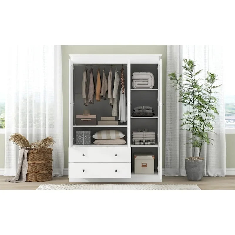 47.2 Modern Armoire with 3 Shutter Doors, 2 Drawers and 4 Storage Shelves
