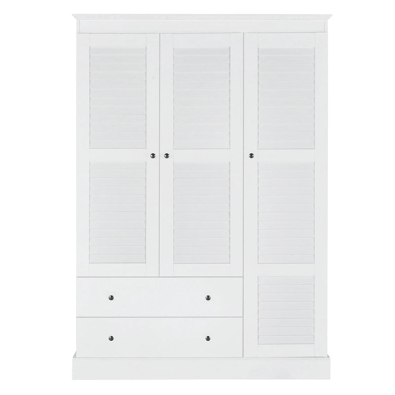 47.2 Modern Armoire with 3 Shutter Doors, 2 Drawers and 4 Storage Shelves
