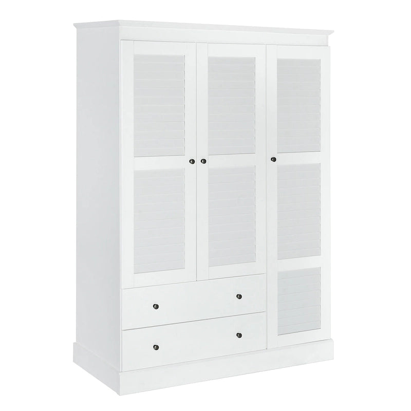 47.2 Modern Armoire with 3 Shutter Doors, 2 Drawers and 4 Storage Shelves
