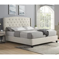 Beige Upholstered Polyester Platform Bed with Button Tufted Wingback