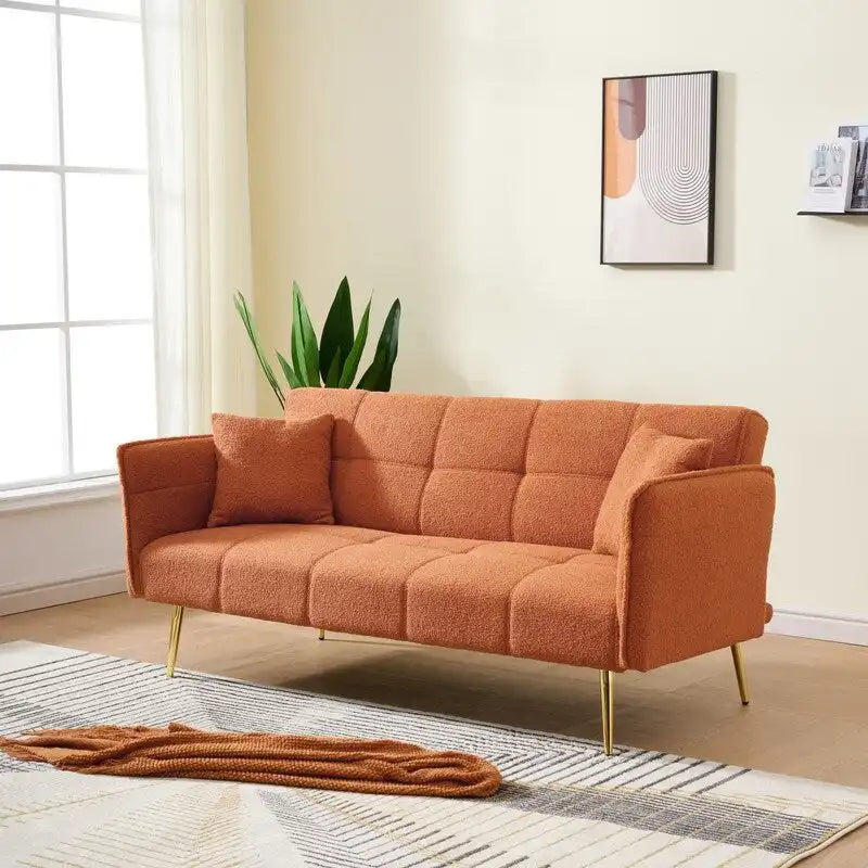 79.92 Teddy Velvet Upholstered Sofa Bed with Adjustable Back and Armrests