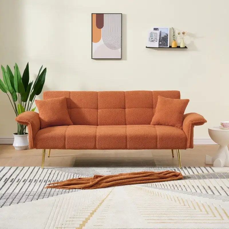 79.92 Teddy Velvet Upholstered Sofa Bed with Adjustable Back and Armrests