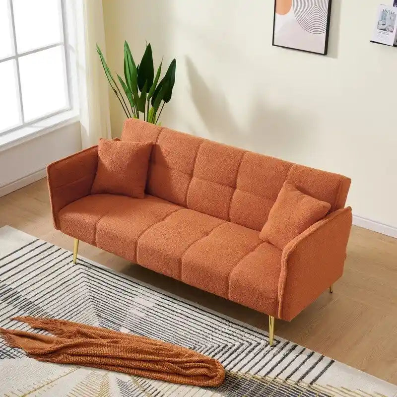 79.92 Teddy Velvet Upholstered Sofa Bed with Adjustable Back and Armrests
