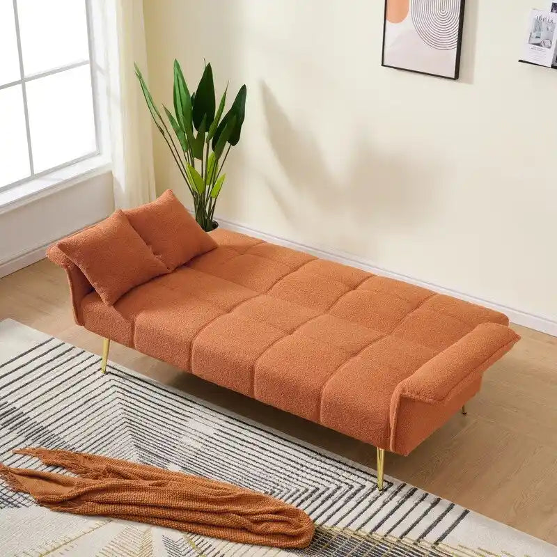 79.92 Teddy Velvet Upholstered Sofa Bed with Adjustable Back and Armrests