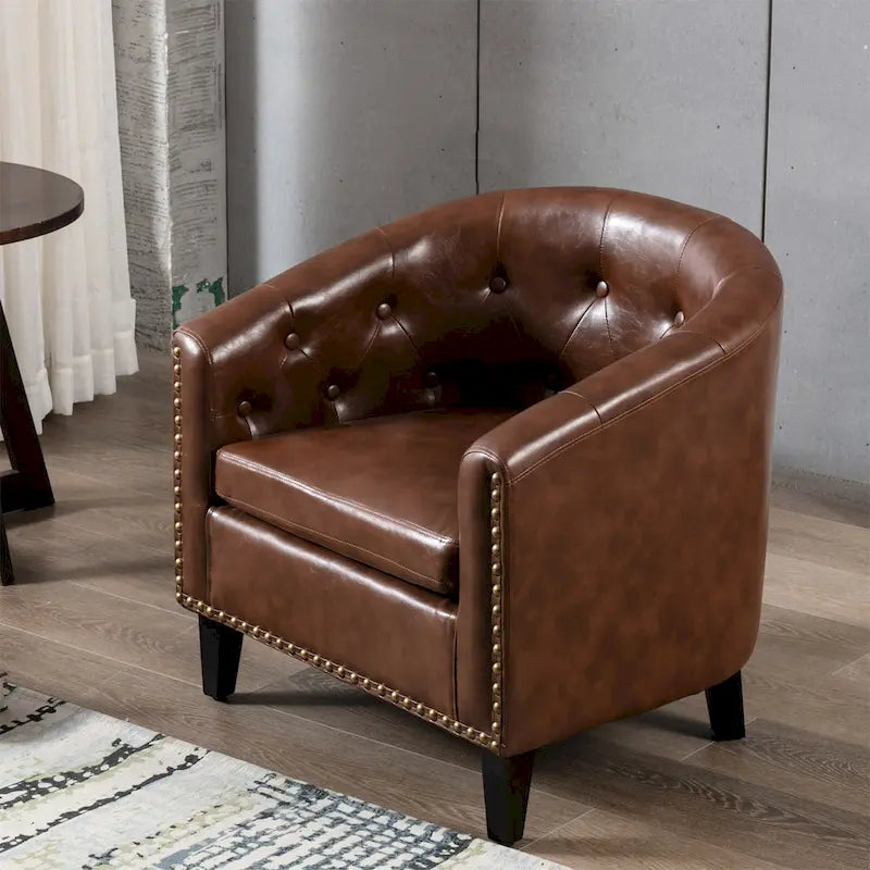 Contemporary PU Leather Club Chair with Recessed Arms and Nailhead Trim