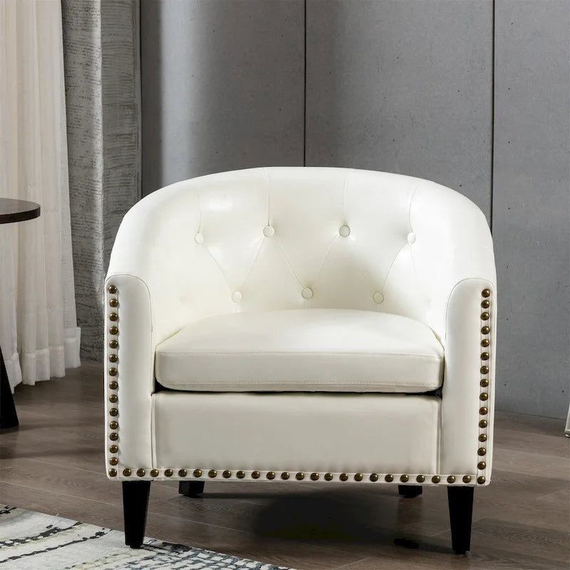 Contemporary PU Leather Club Chair with Recessed Arms and Nailhead Trim