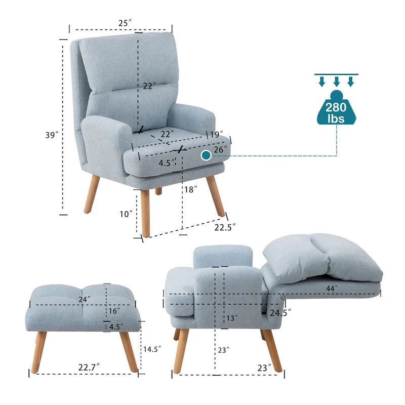 Fabric Armchair Accent Chair with Ottoman Set