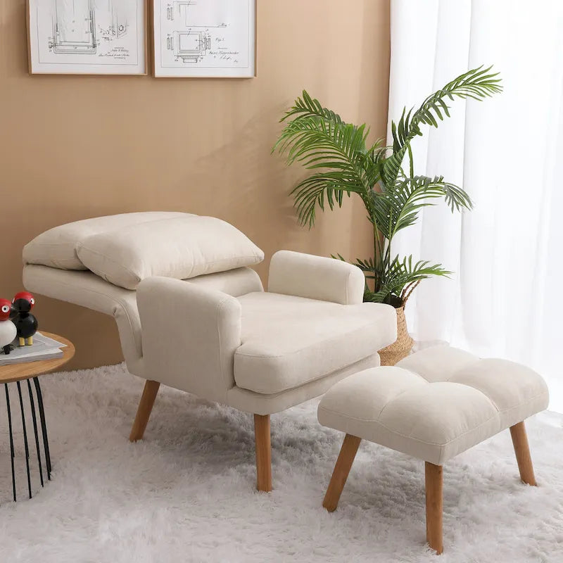 Fabric Armchair Accent Chair with Ottoman Set