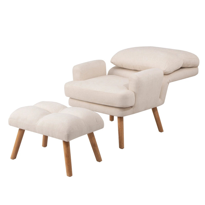 Fabric Armchair Accent Chair with Ottoman Set