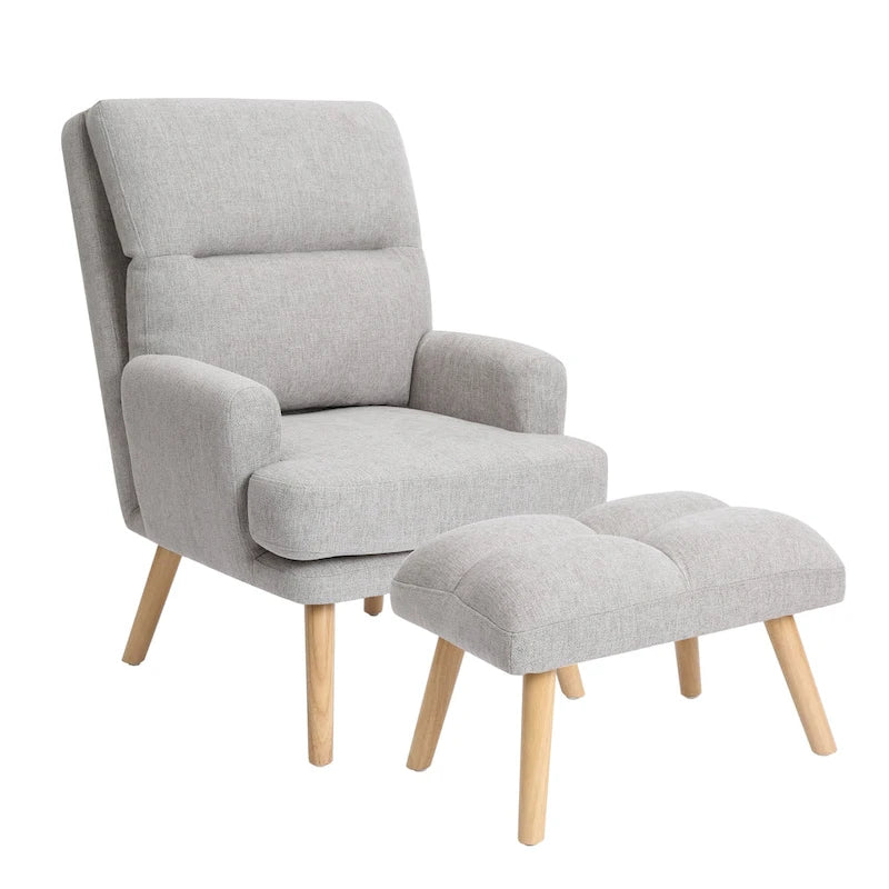 Fabric Armchair Accent Chair with Ottoman Set