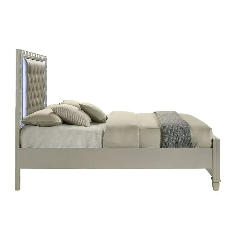 Gray And Sliver Bed with Tufted Headboard