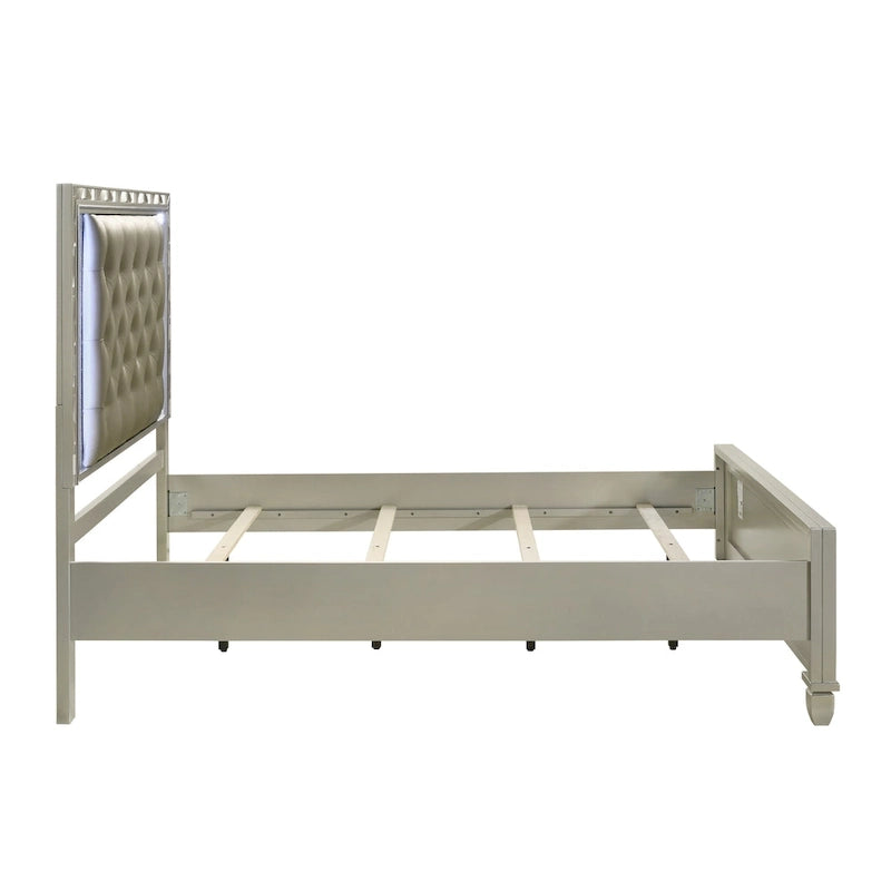 Gray And Sliver Bed with Tufted Headboard