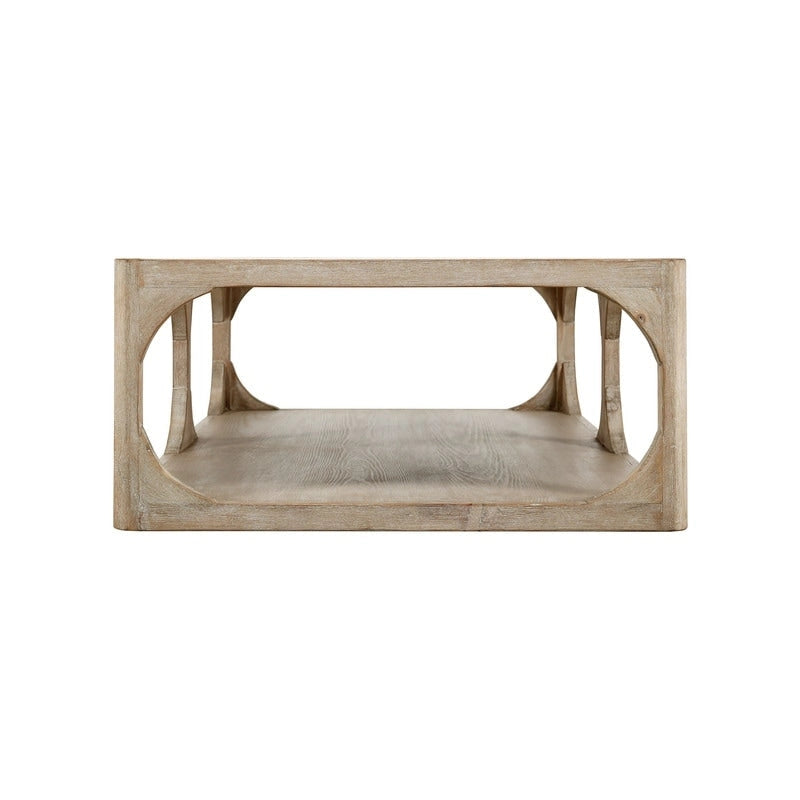 Reclaimed Wood Peking Ming Coffee Table, Small, 55 Inch Long, Weathered White Wash