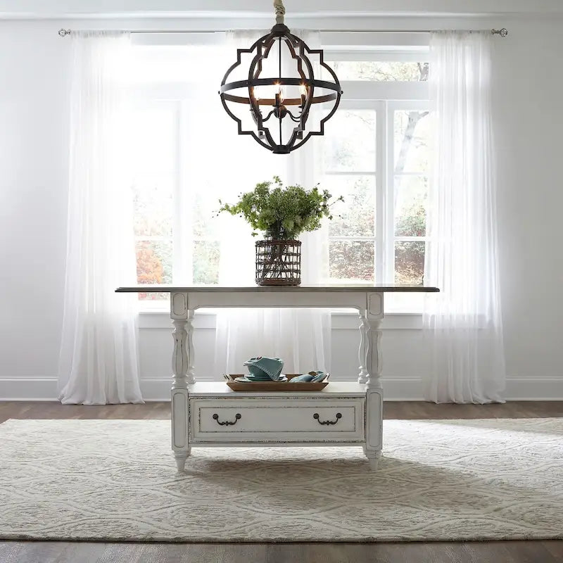 Magnolia Manor Antique White Weathered Bark Gathering Table