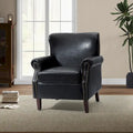 Transitional Leather Armchair with Nailhead Trim Rolled Arms by