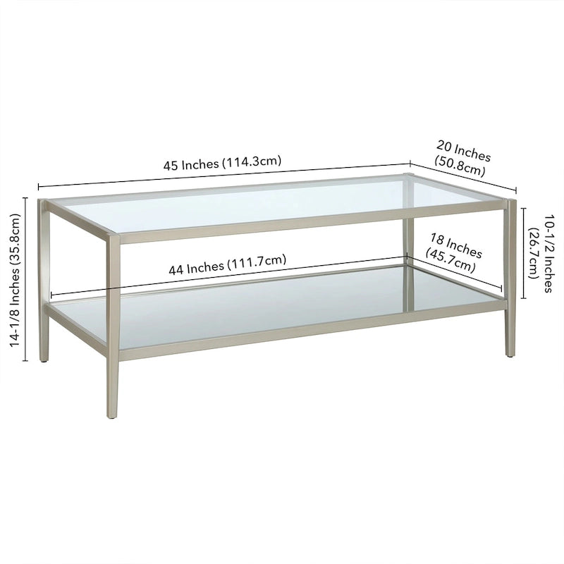 45 Wide Rectangular Coffee Table with Mirror Shelf