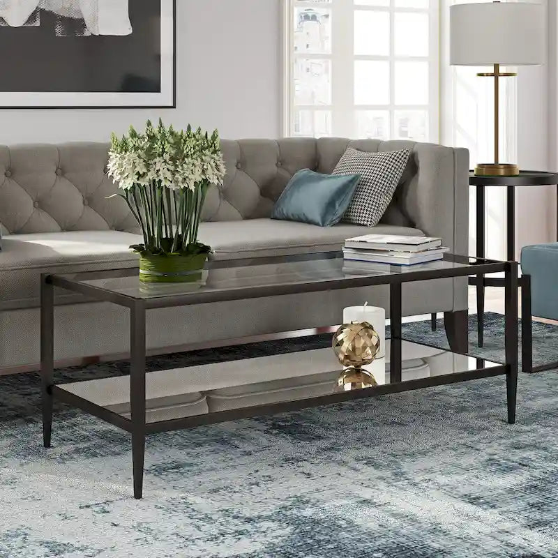 45 Wide Rectangular Coffee Table with Mirror Shelf