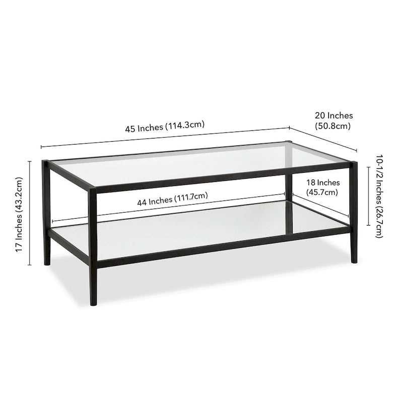 45 Wide Rectangular Coffee Table with Mirror Shelf