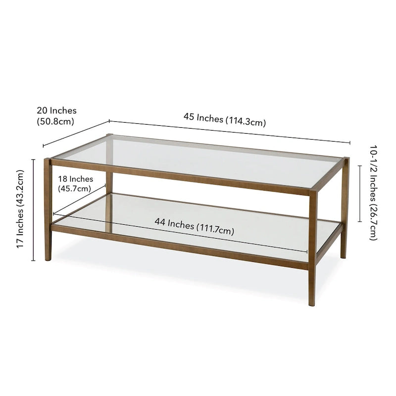 45 Wide Rectangular Coffee Table with Mirror Shelf